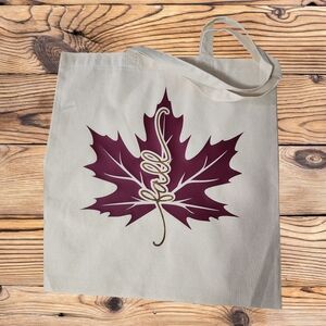Beige Tote Bag with Foil Fall Leaf Design